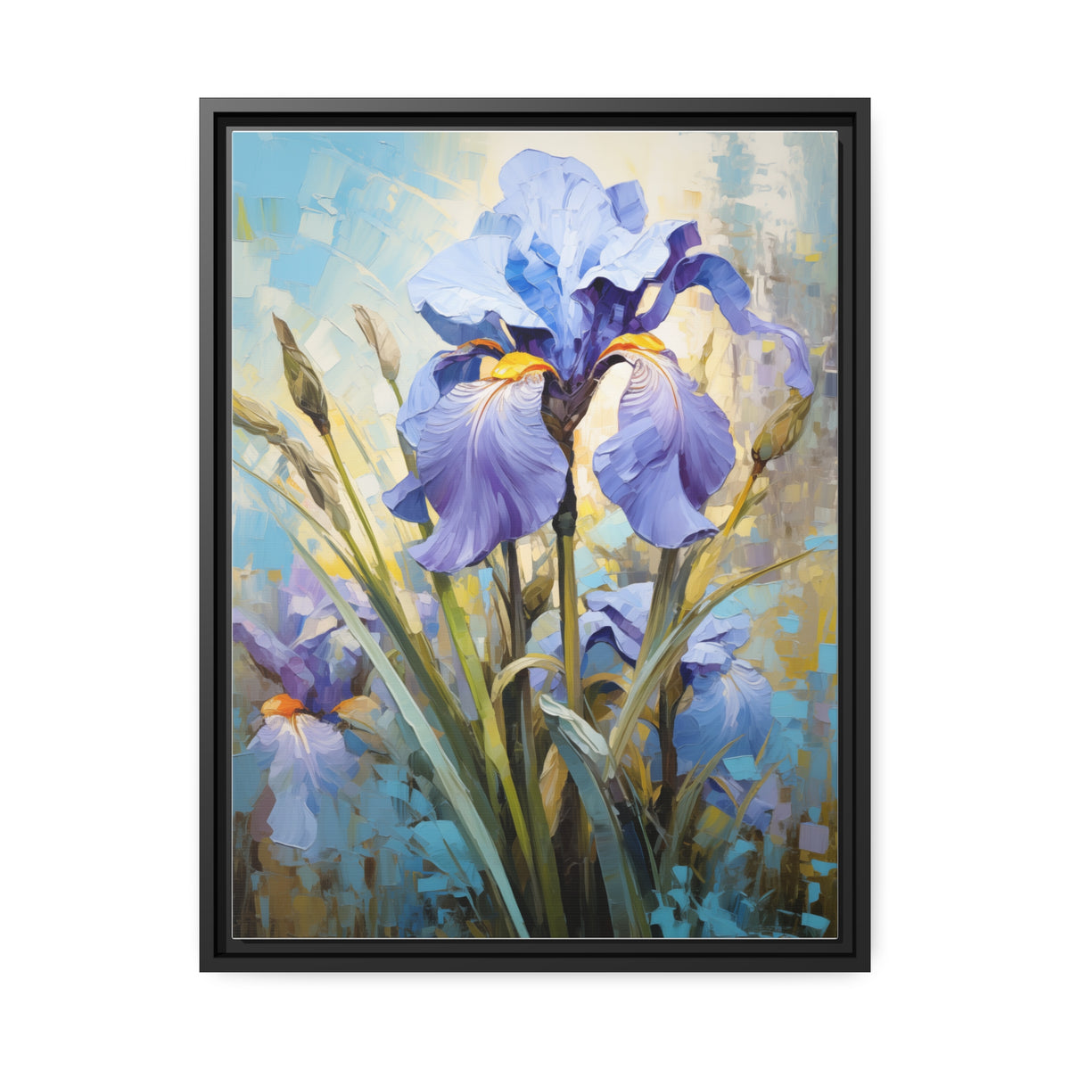 Blue Iris Flower, Oil Painting, Matte Canvas, Black Frame