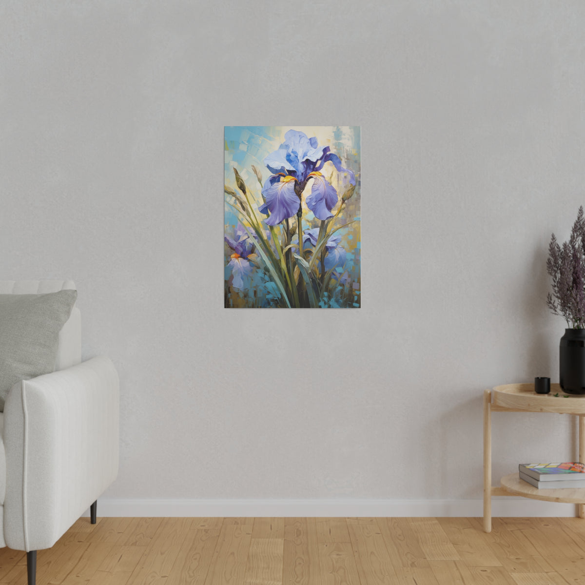 Blue Iris Flower, Oil Painting, Matte Canvas, Stretched, 0.75"