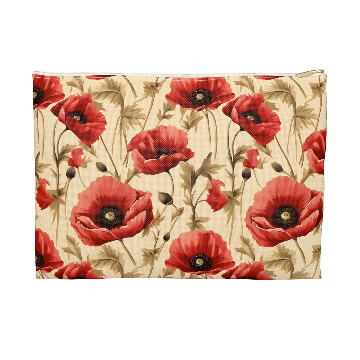 Red Poppies Floral Pattern, Watercolour, Flowers, Accessory Pouch