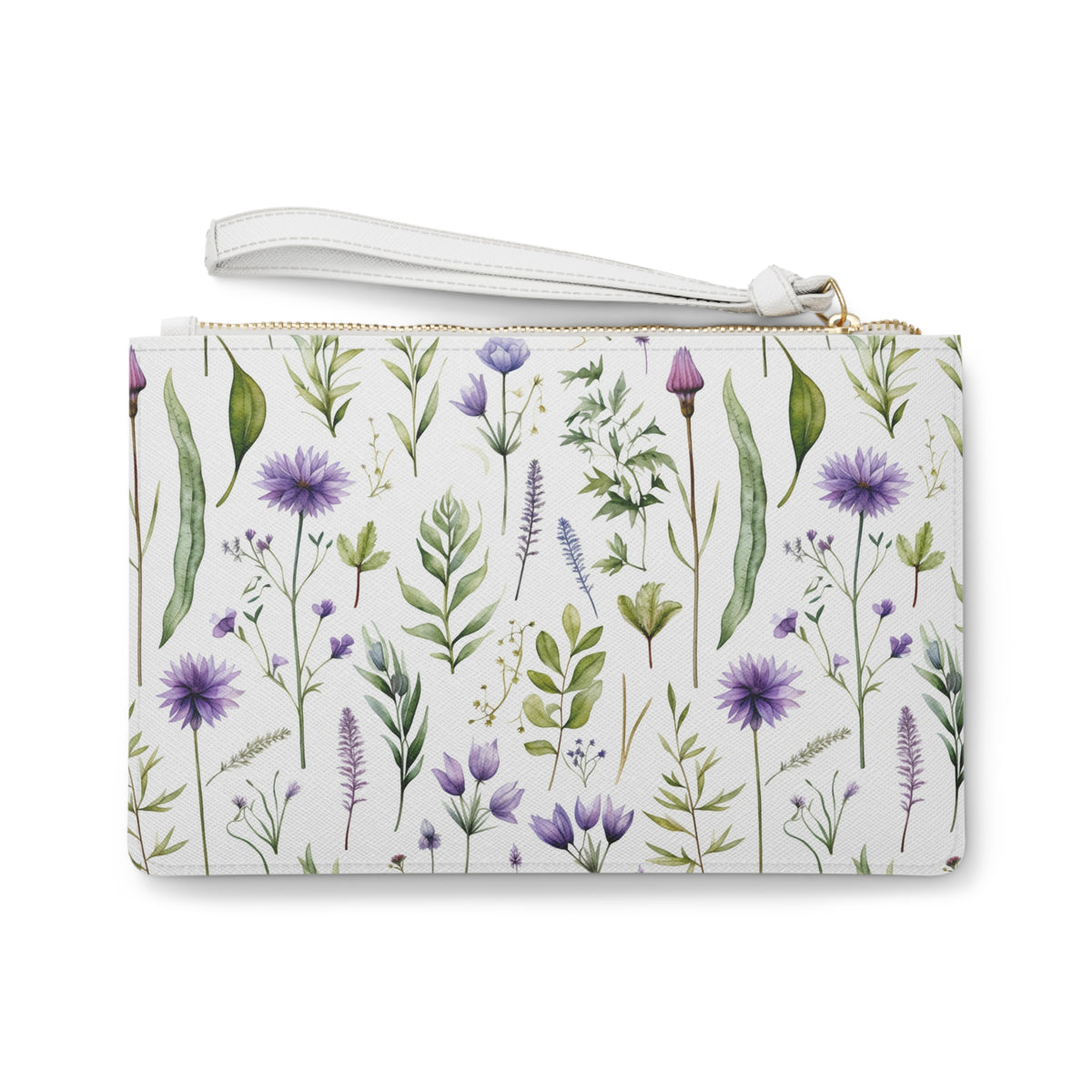 Purple Botanicals Floral Pattern, Watercolour, Flowers, Clutch Bag