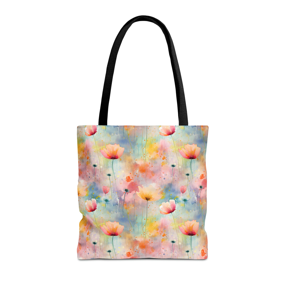 Colorful Floral Pattern, Watercolour, Flowers, Tote Bag (AOP)