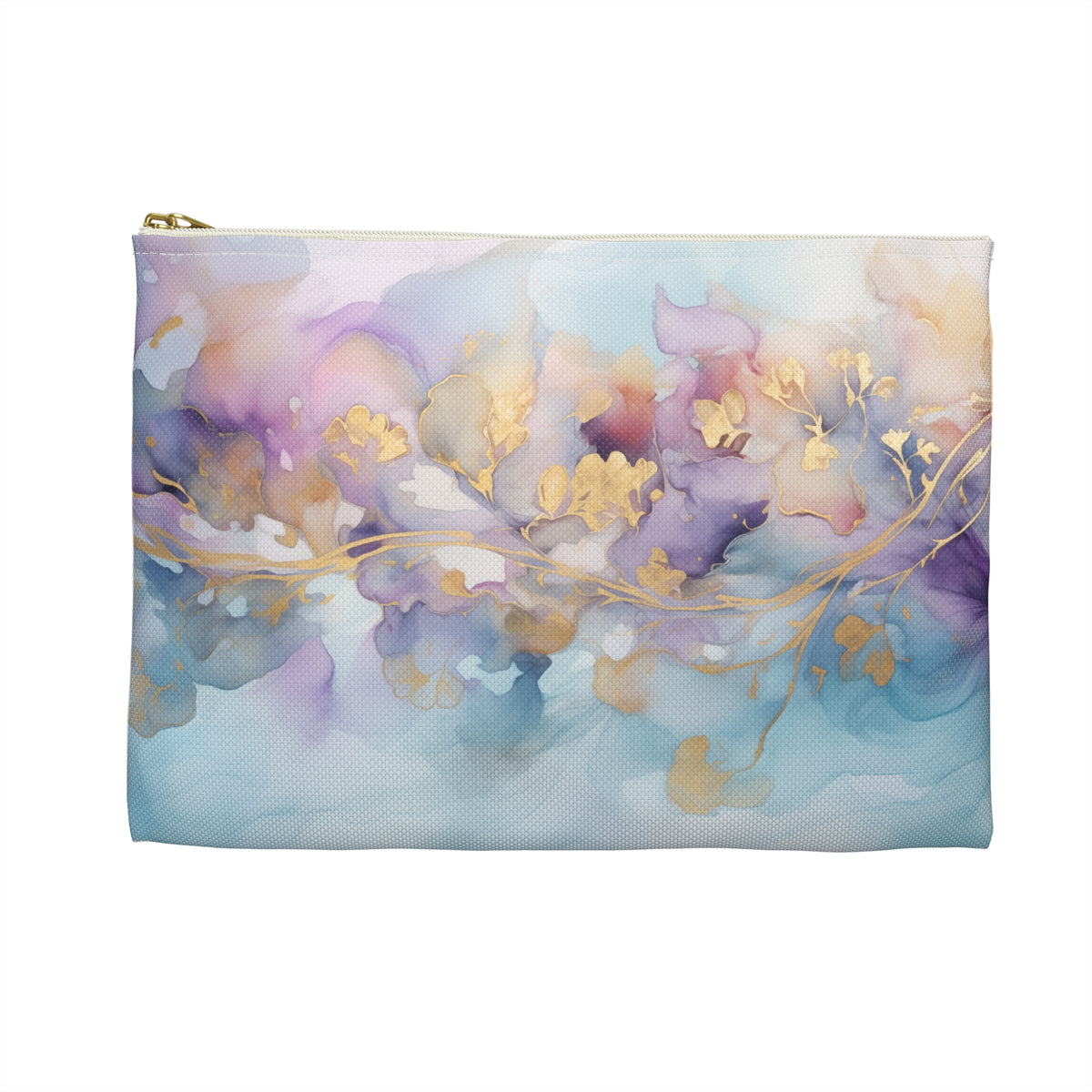 Orchid Purple, Teal Blue, Watercolour, Gold Streaks, Marbled, Accessory Pouch