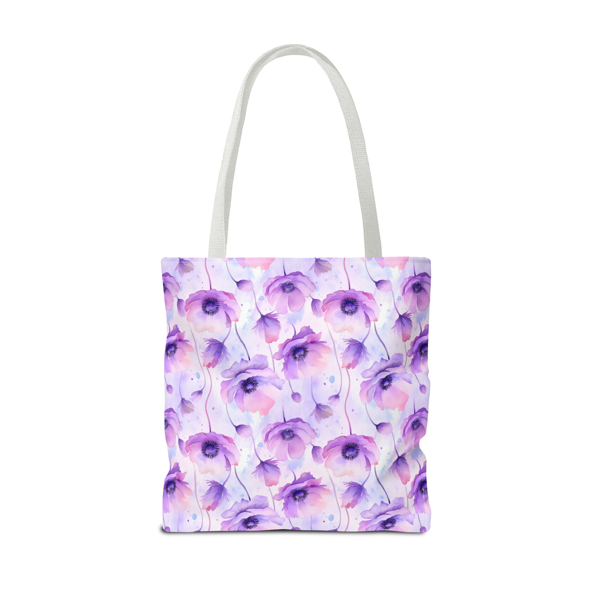 Purple Poppies Floral Pattern, Watercolour, Flowers, Tote Bag (AOP)