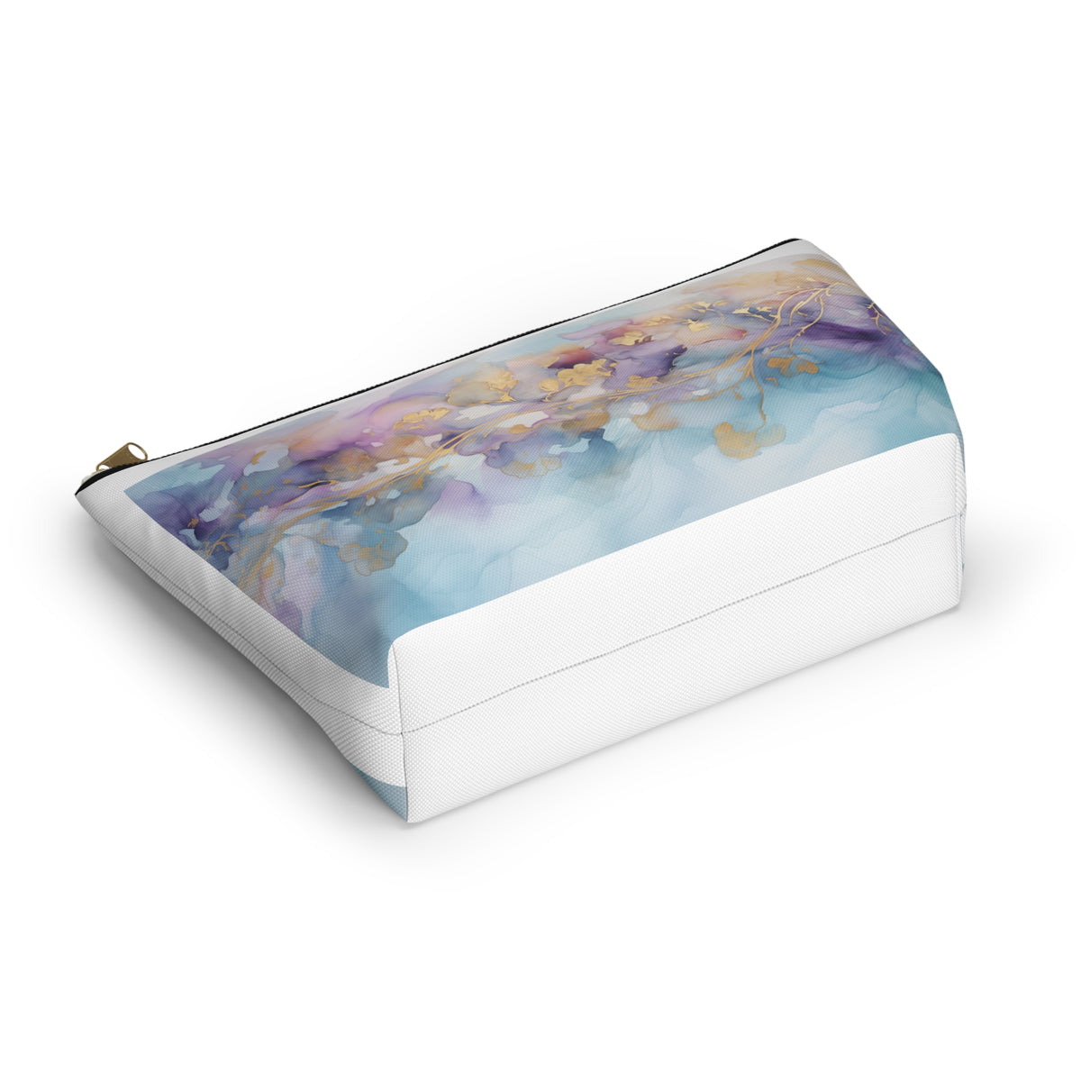 Orchid Purple, Teal Blue, Watercolour, Gold Streaks, Marbled, Accessory Pouch w T-bottom