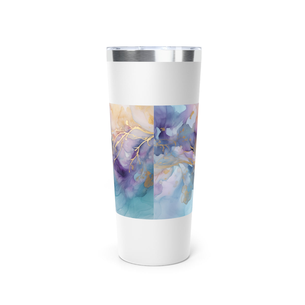 Orchid Purple, Teal Blue, Watercolour, Gold Streaks, Marbled, Copper Vacuum Insulated Tumbler, 22oz