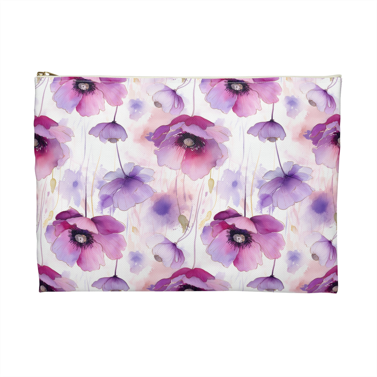 Purple Poppies Floral Pattern, Watercolour, Flowers, Accessory Pouch