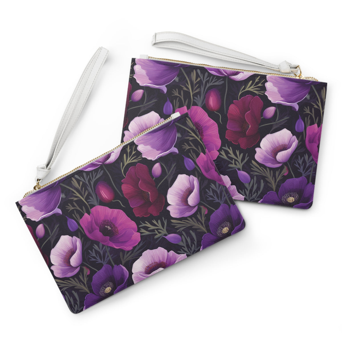 Purple Poppies Floral Pattern, Watercolour, Flowers, Clutch Bag