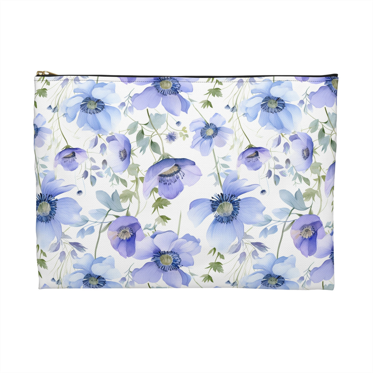 Blue Floral Pattern, Watercolour, Flowers, Accessory Pouch