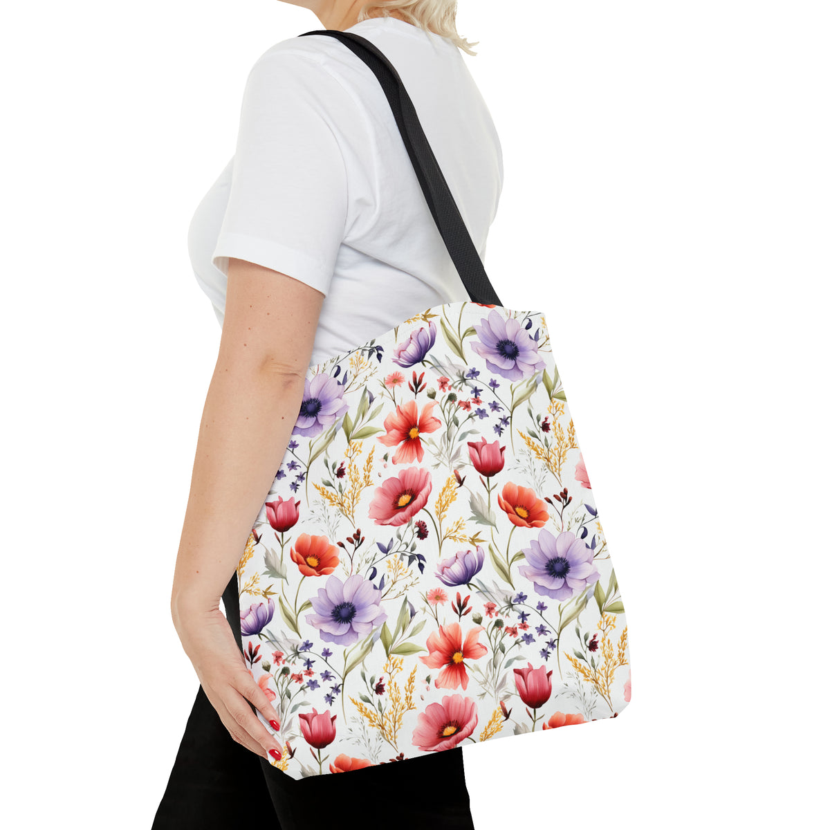 Colorful Floral Pattern, Watercolour, Flowers, Tote Bag (AOP)