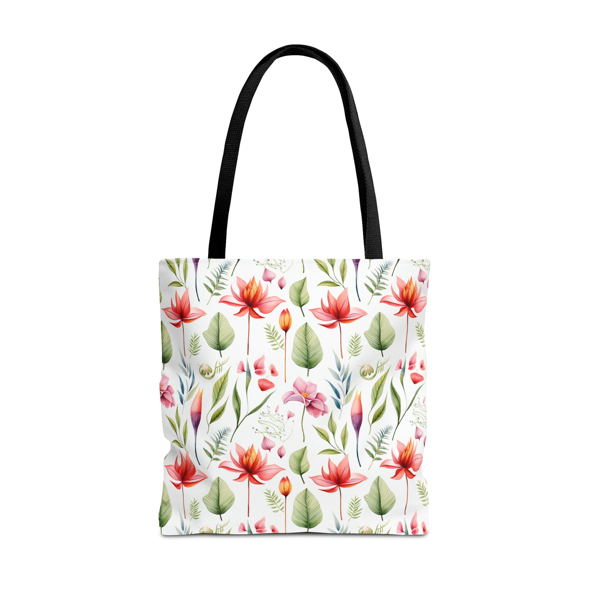 Red Botanicals Floral Pattern, Watercolour, Flowers, Tote Bag (AOP)