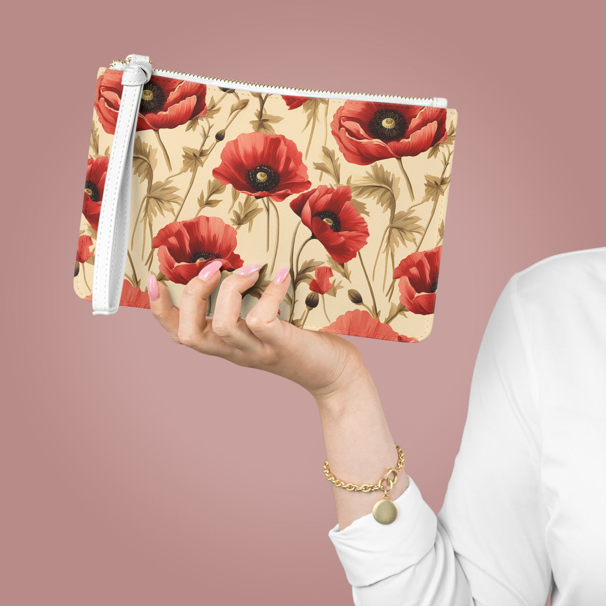 Red Poppies Floral Pattern, Watercolour, Flowers, Clutch Bag