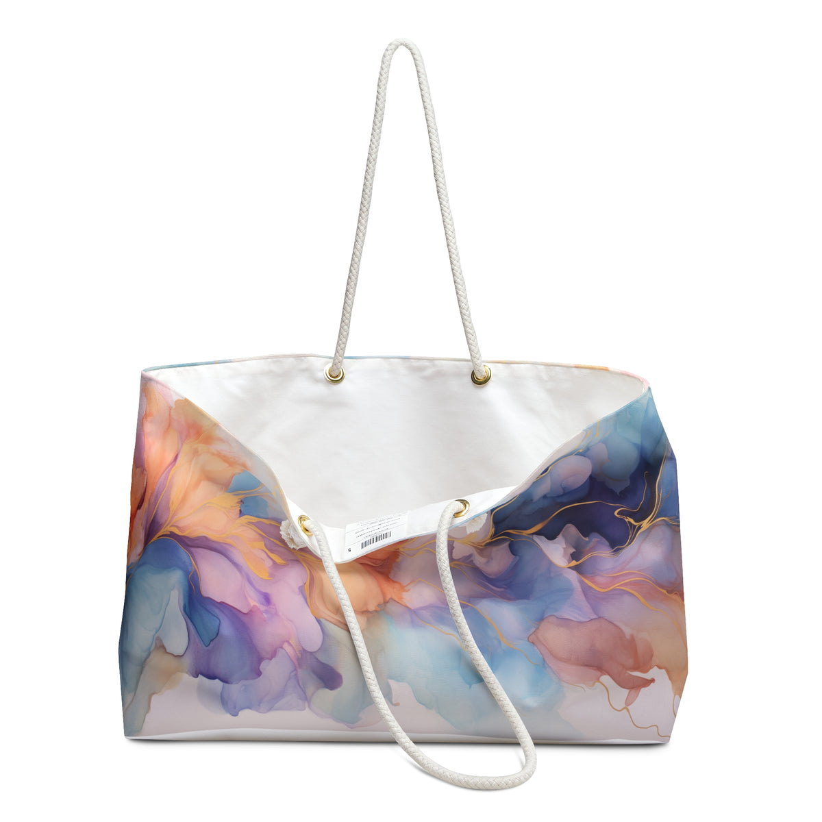 Orchid Purple, Teal Blue, Coral Reef, Watercolour, Gold Streaks, Marbled, Weekender Tote Bag