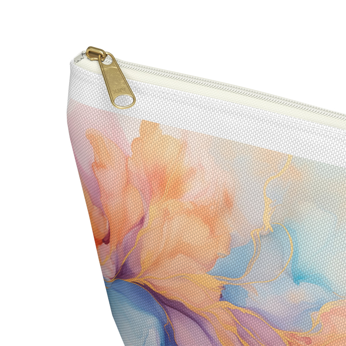 Orchid Purple, Teal Blue, Coral Reef, Watercolour, Gold Streaks, Marbled, Accessory Pouch w T-bottom