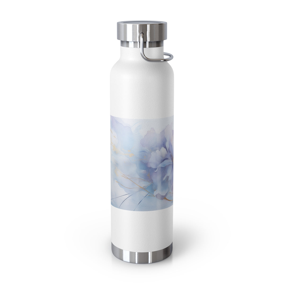 Ultramarine Blue, Payne's Gray, Pale Lavender, Watercolour, Gold Streaks, Marbled, Copper Vacuum Insulated Bottle, 22oz