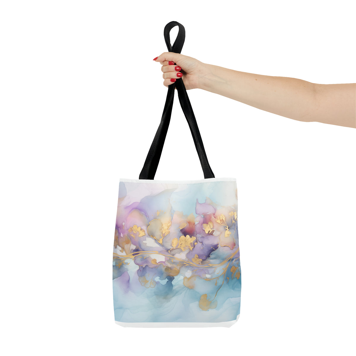 Orchid Purple, Teal Blue, Watercolour, Gold Streaks, Marbled,Tote Bag (AOP)