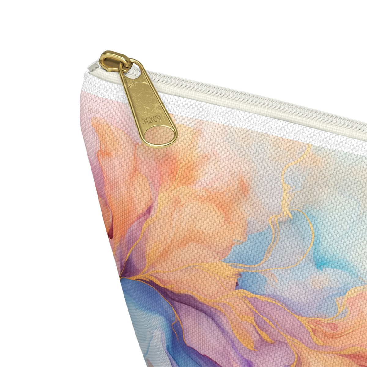 Orchid Purple, Teal Blue, Coral Reef, Watercolour, Gold Streaks, Marbled, Accessory Pouch w T-bottom