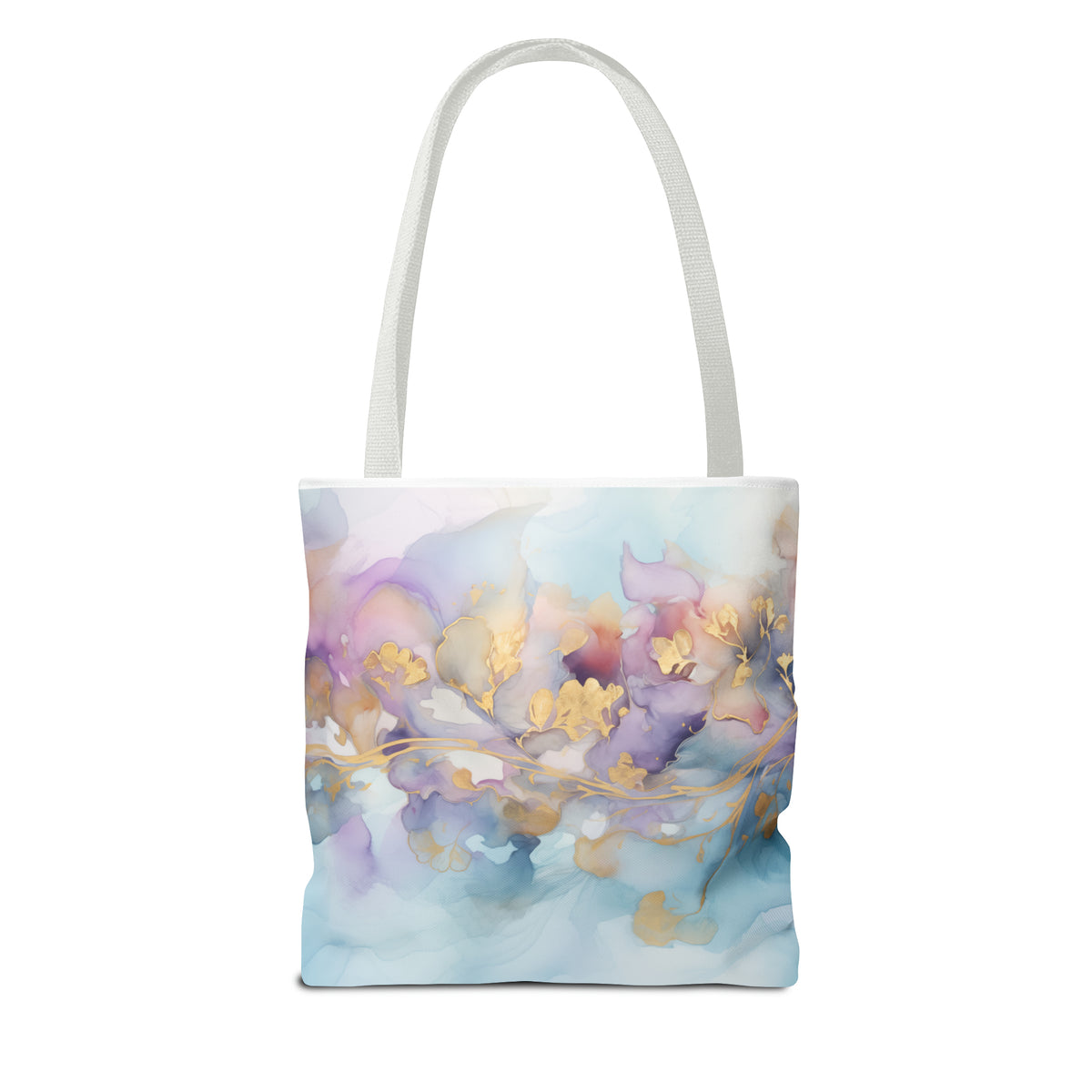 Orchid Purple, Teal Blue, Watercolour, Gold Streaks, Marbled,Tote Bag (AOP)