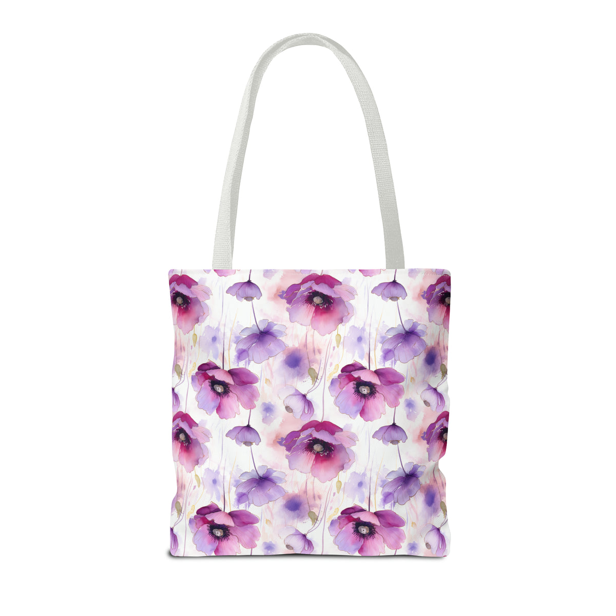 Purple Poppies Floral Pattern, Watercolour, Flowers, Tote Bag (AOP)