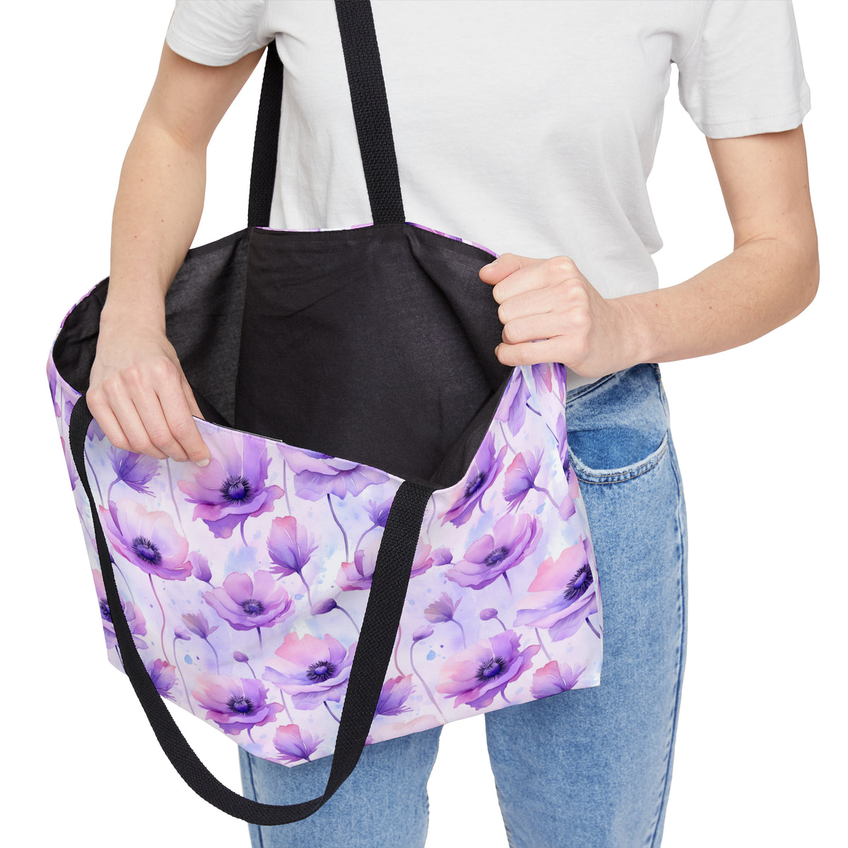 Purple Poppies Floral Pattern, Watercolour, Flowers, Weekender Tote Bag