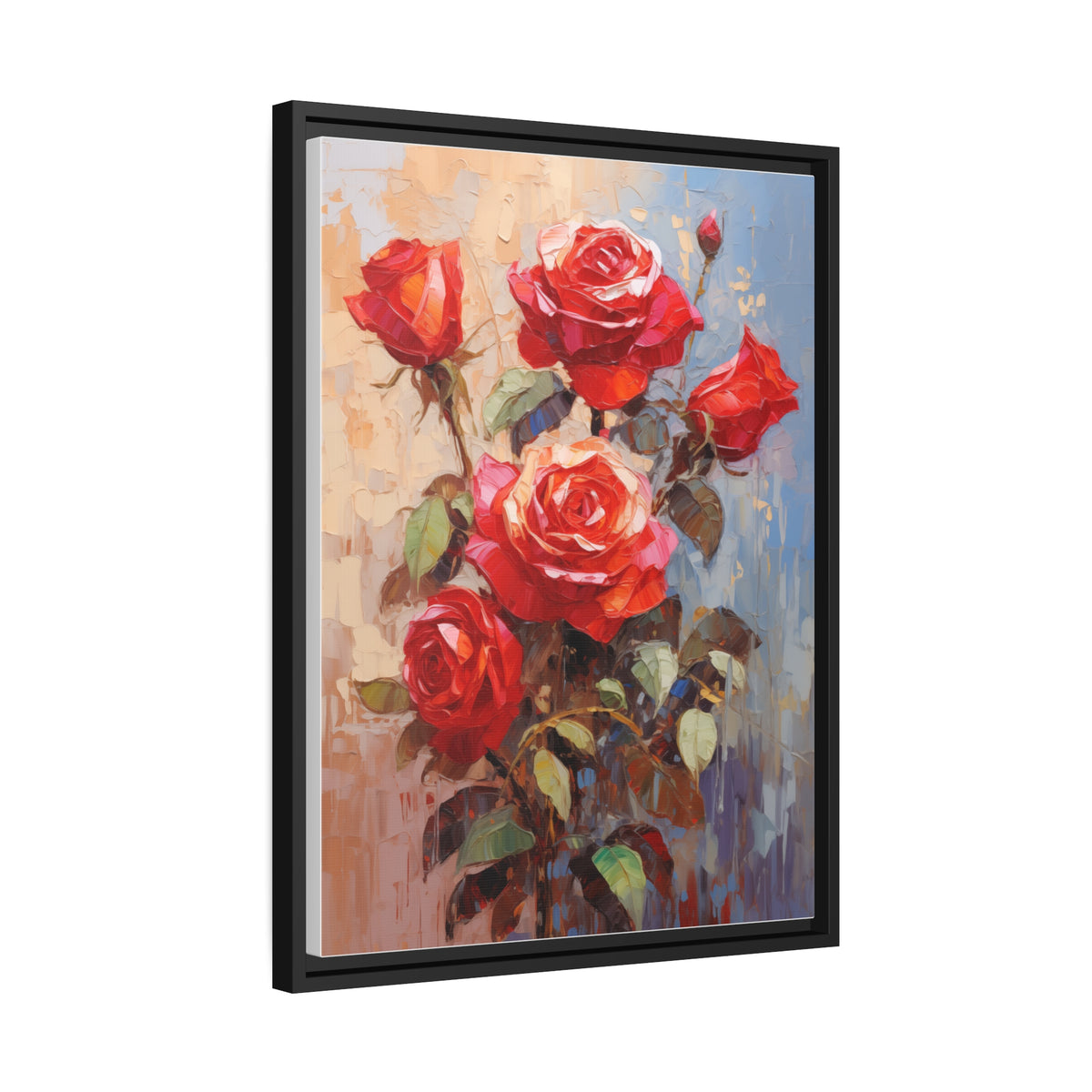 Red Rose Flower, Oil Painting, Matte Canvas, Black Frame