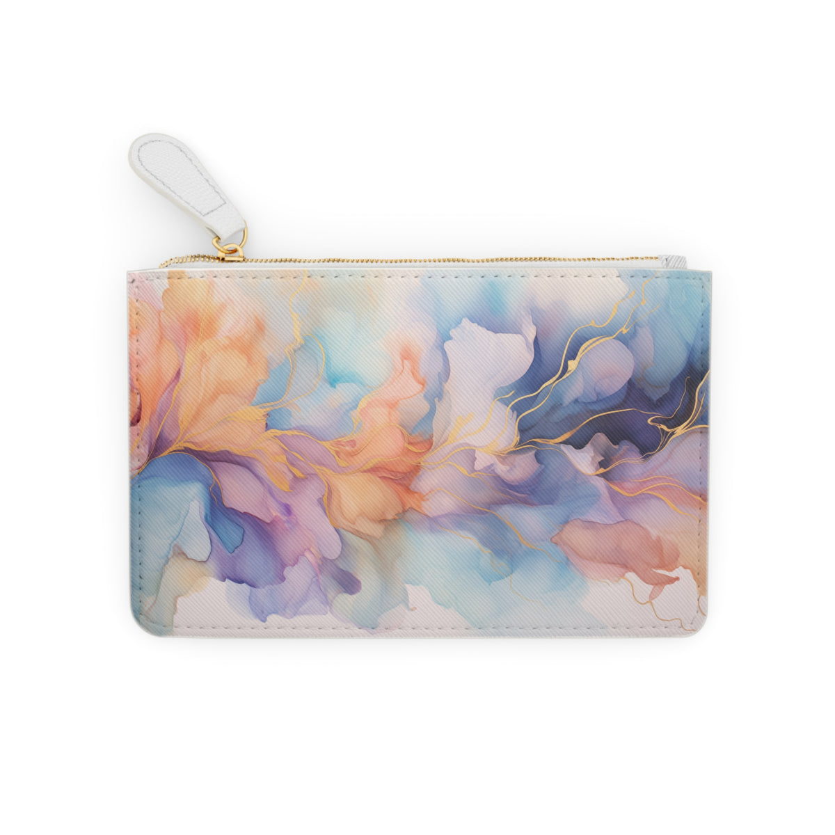 Orchid Purple, Teal Blue, Coral Reef, Watercolour, Gold Streaks, Marbled, Mini Clutch Bag