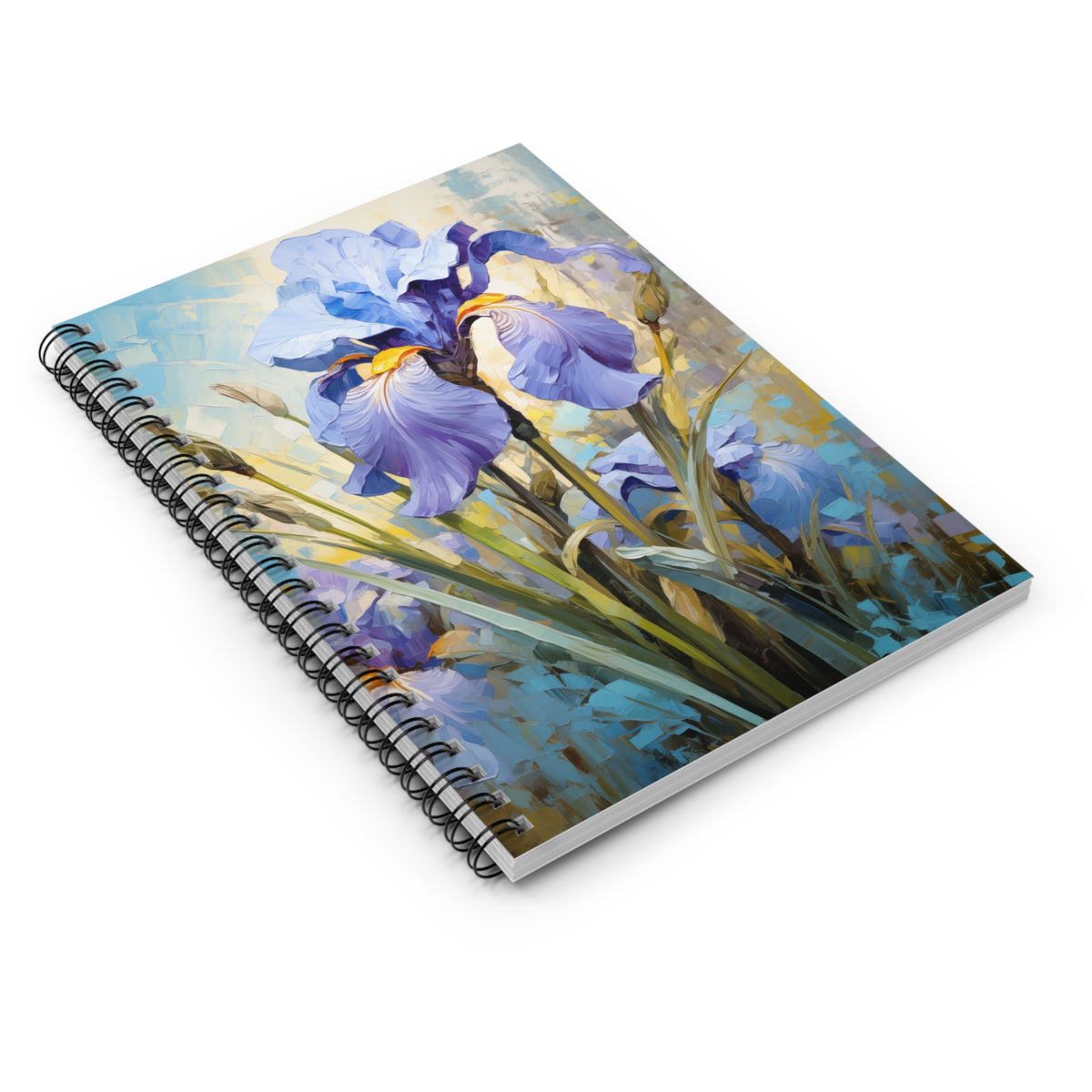 Blue Iris Flower, Oil Painting, Spiral Notebook - Ruled Line