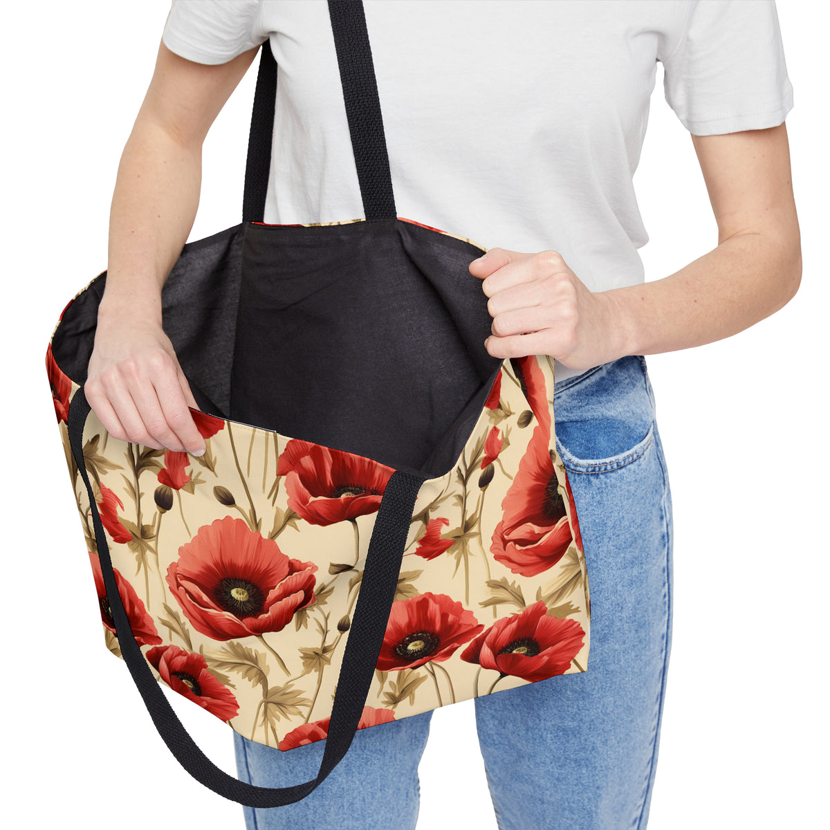 Red Poppies Floral Pattern, Watercolour, Flowers, Weekender Tote Bag