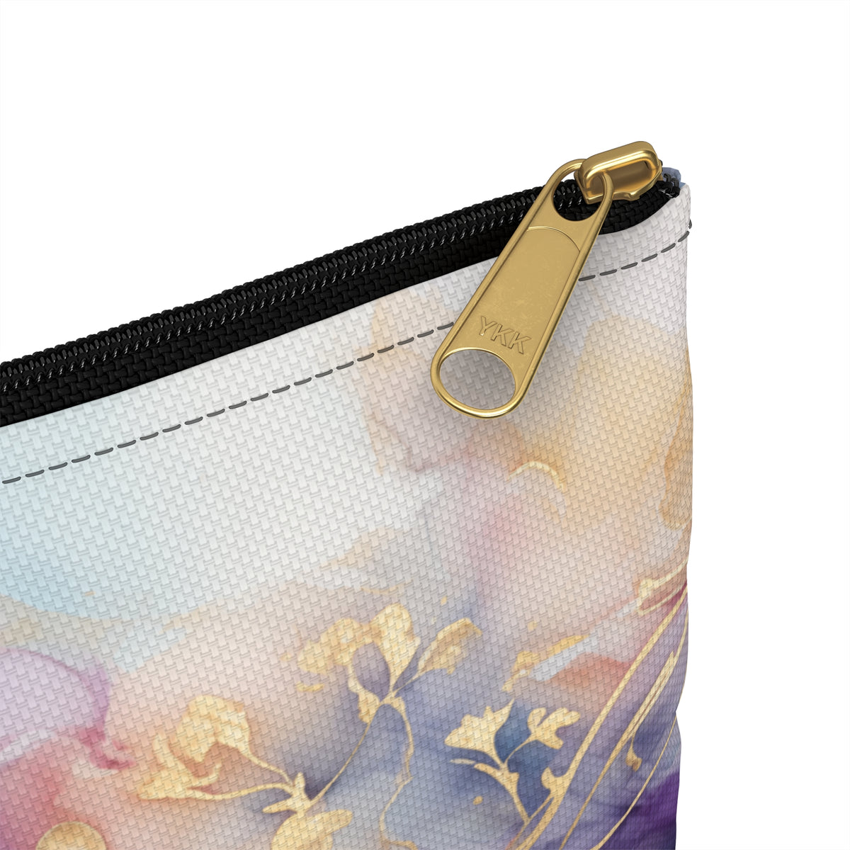 Orchid Purple, Teal Blue, Watercolour, Gold Streaks, Marbled, Accessory Pouch