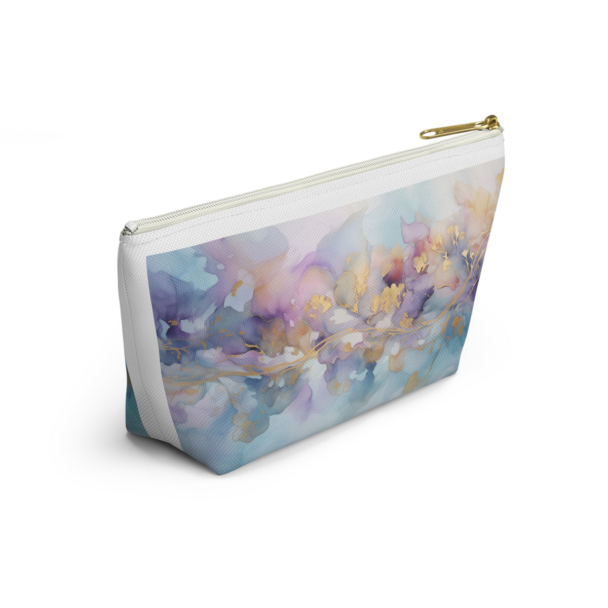 Orchid Purple, Teal Blue, Watercolour, Gold Streaks, Marbled, Accessory Pouch w T-bottom