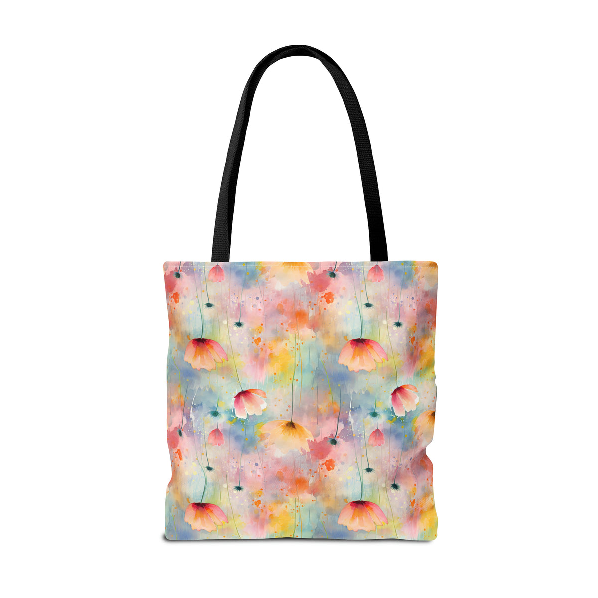 Colorful Floral Pattern, Watercolour, Flowers, Tote Bag (AOP)