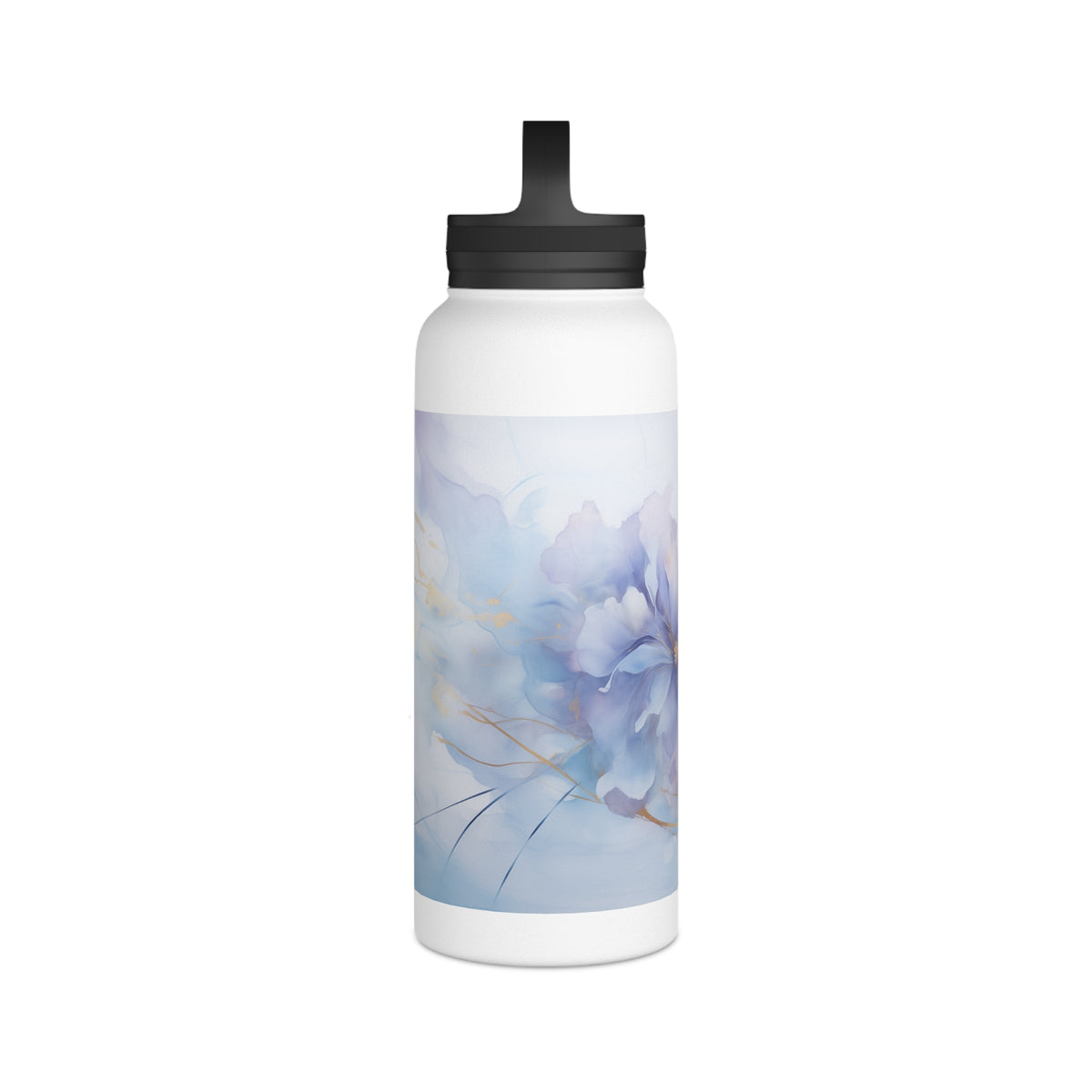 Ultramarine Blue, Payne's Gray, Pale Lavender, Watercolour, Gold Streaks, Marbled, Stainless Steel Water Bottle, Handle Lid