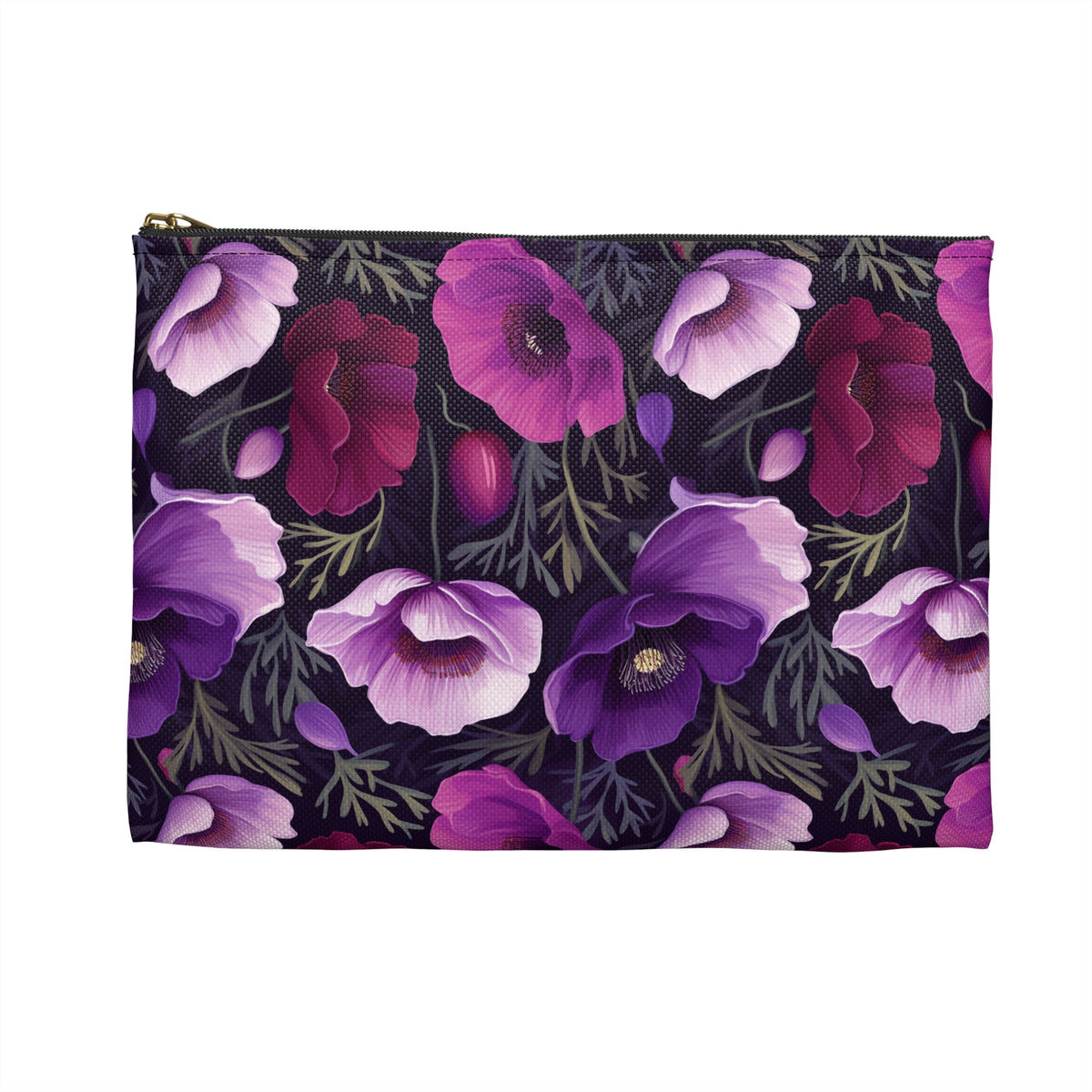 Purple Poppies Floral Pattern, Watercolour, Flowers, Accessory Pouch