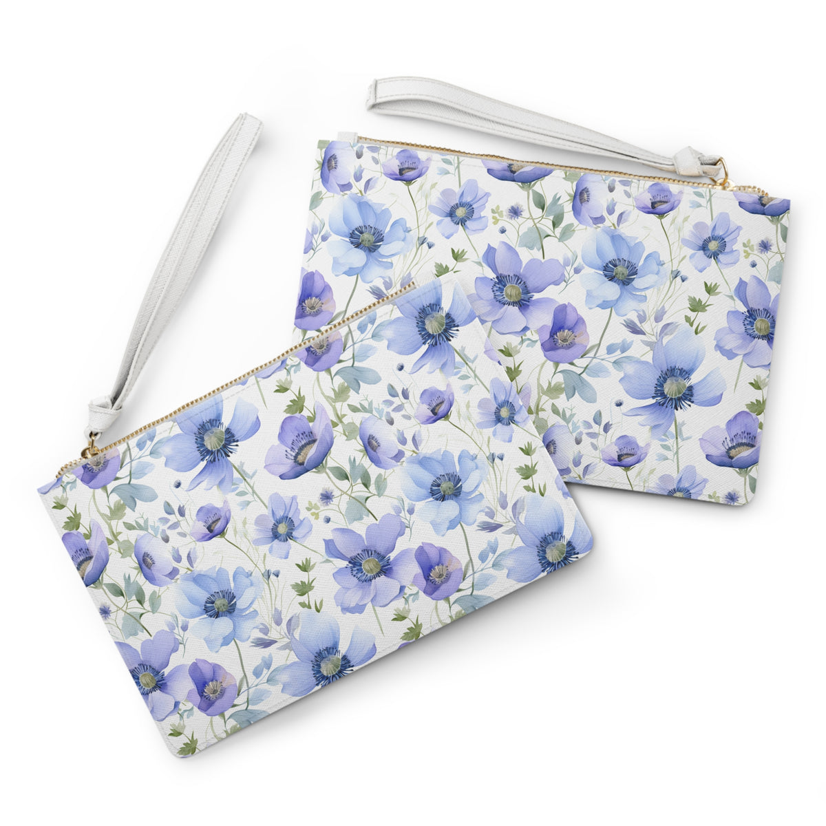 Blue Floral Pattern, Watercolour, Flowers, Clutch Bag