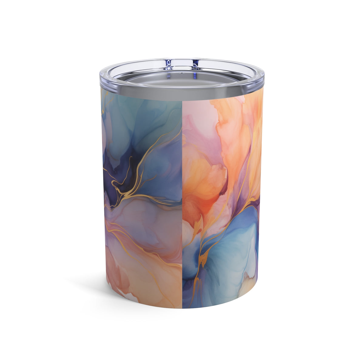 Orchid Purple, Teal Blue, Coral Reef, Watercolour, Gold Streaks, Marbled, Tumbler 10oz