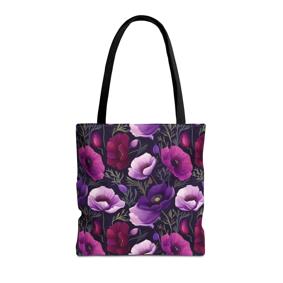 Purple Poppies Floral Pattern, Watercolour, Flowers, Tote Bag (AOP)