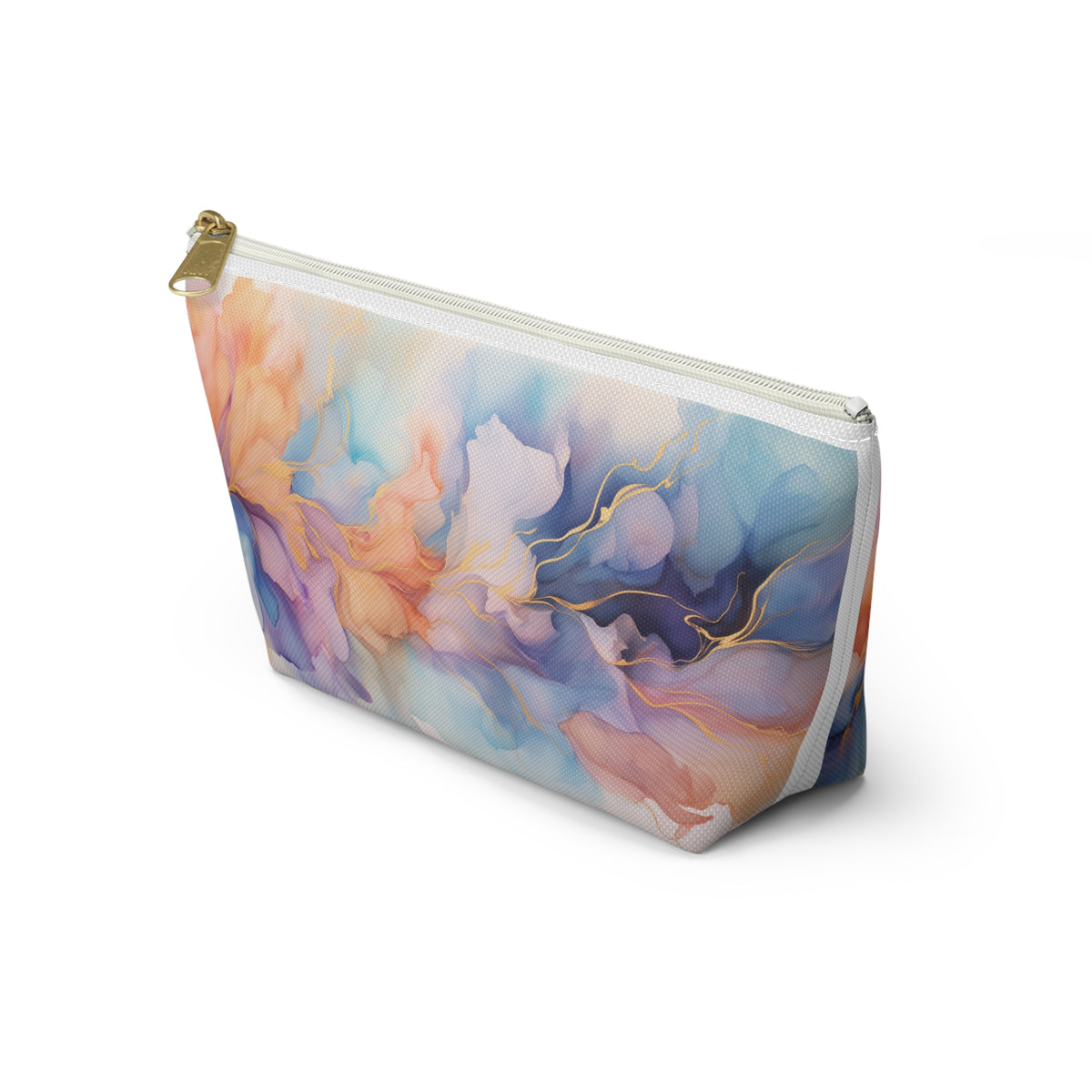 Orchid Purple, Teal Blue, Coral Reef, Watercolour, Gold Streaks, Marbled, Accessory Pouch w T-bottom