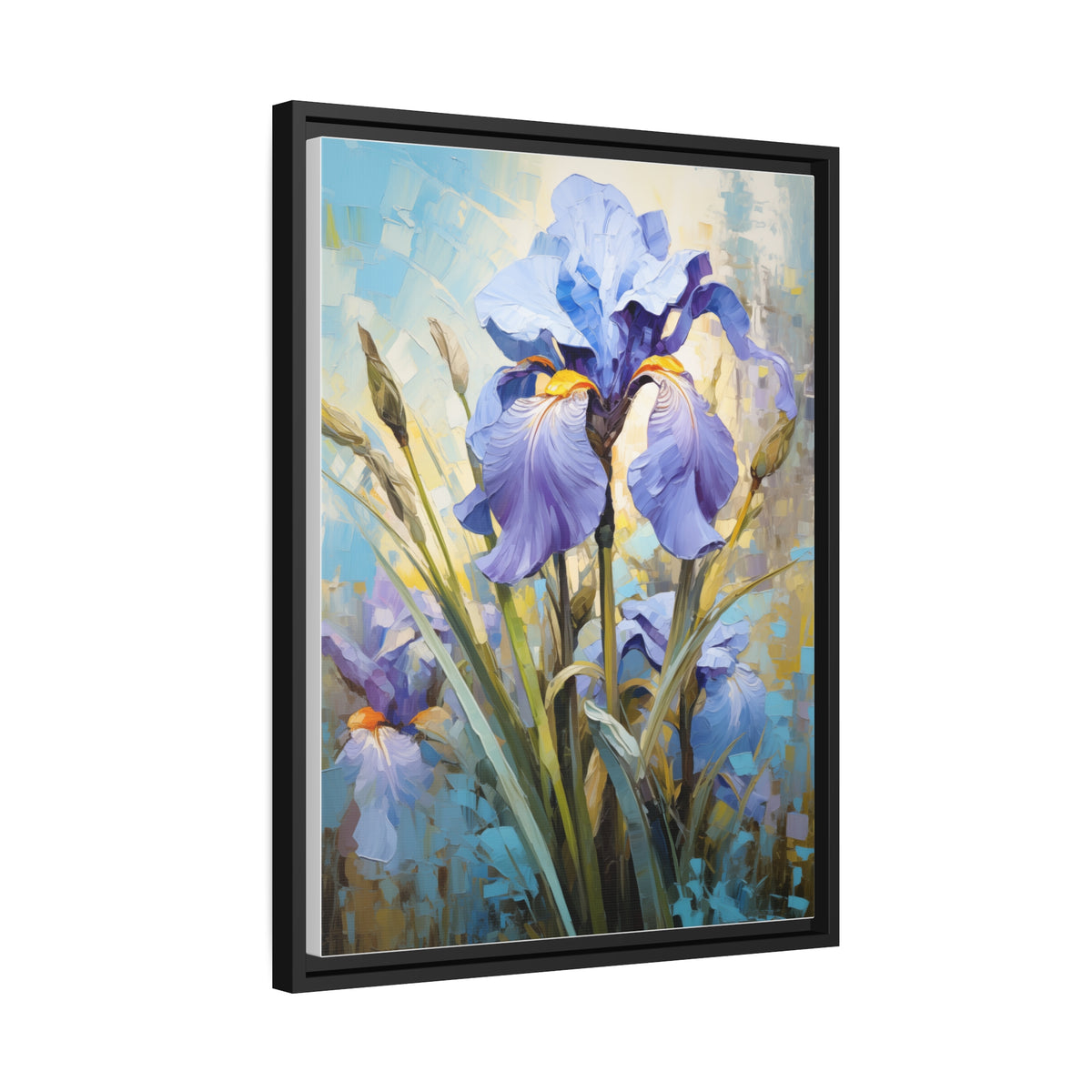 Blue Iris Flower, Oil Painting, Matte Canvas, Black Frame