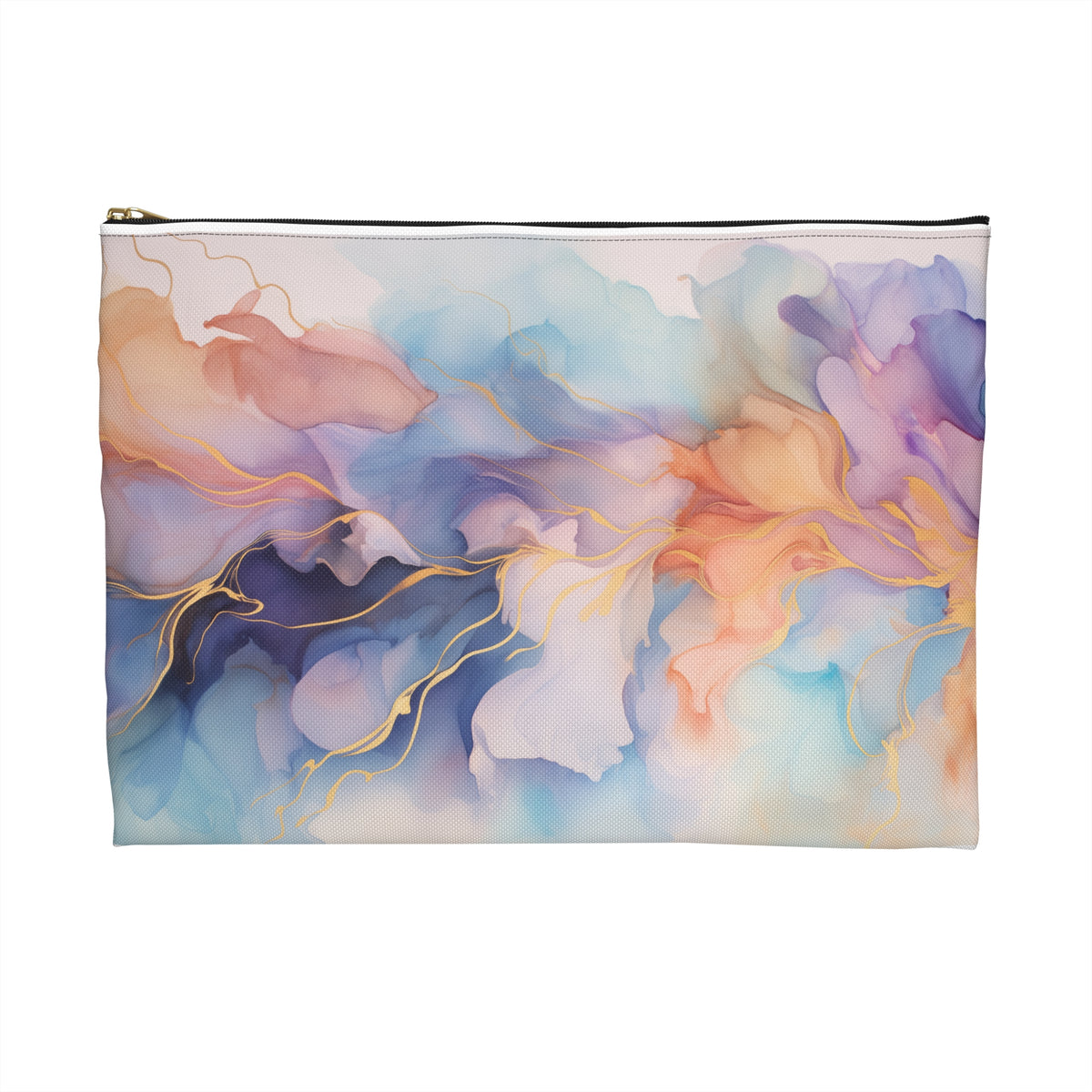 Orchid Purple, Teal Blue, Coral Reef, Watercolour, Gold Streaks, Marbled, Accessory Pouch