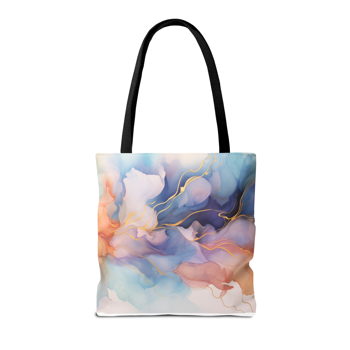 Orchid Purple, Teal Blue, Coral Reef, Watercolour, Gold Streaks, Marbled, Tote Bag (AOP)