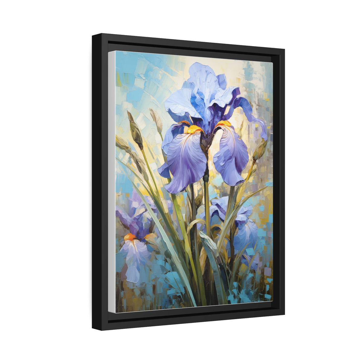 Blue Iris Flower, Oil Painting, Matte Canvas, Black Frame