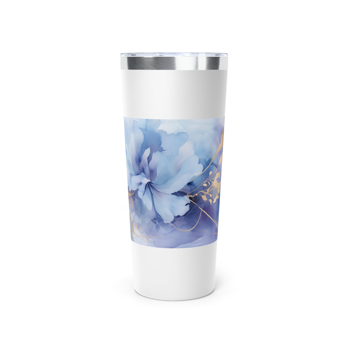 Ultramarine Blue, Payne's Gray, Pale Lavender, Watercolour, Gold Streaks, Marbled, Copper Vacuum Insulated Tumbler, 22oz