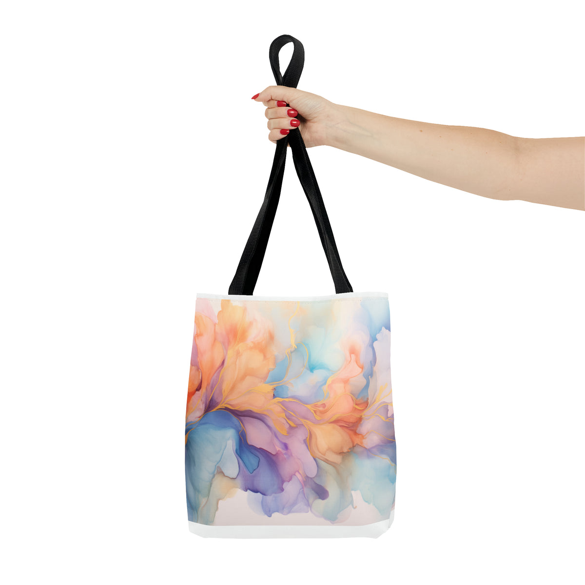 Orchid Purple, Teal Blue, Coral Reef, Watercolour, Gold Streaks, Marbled, Tote Bag (AOP)