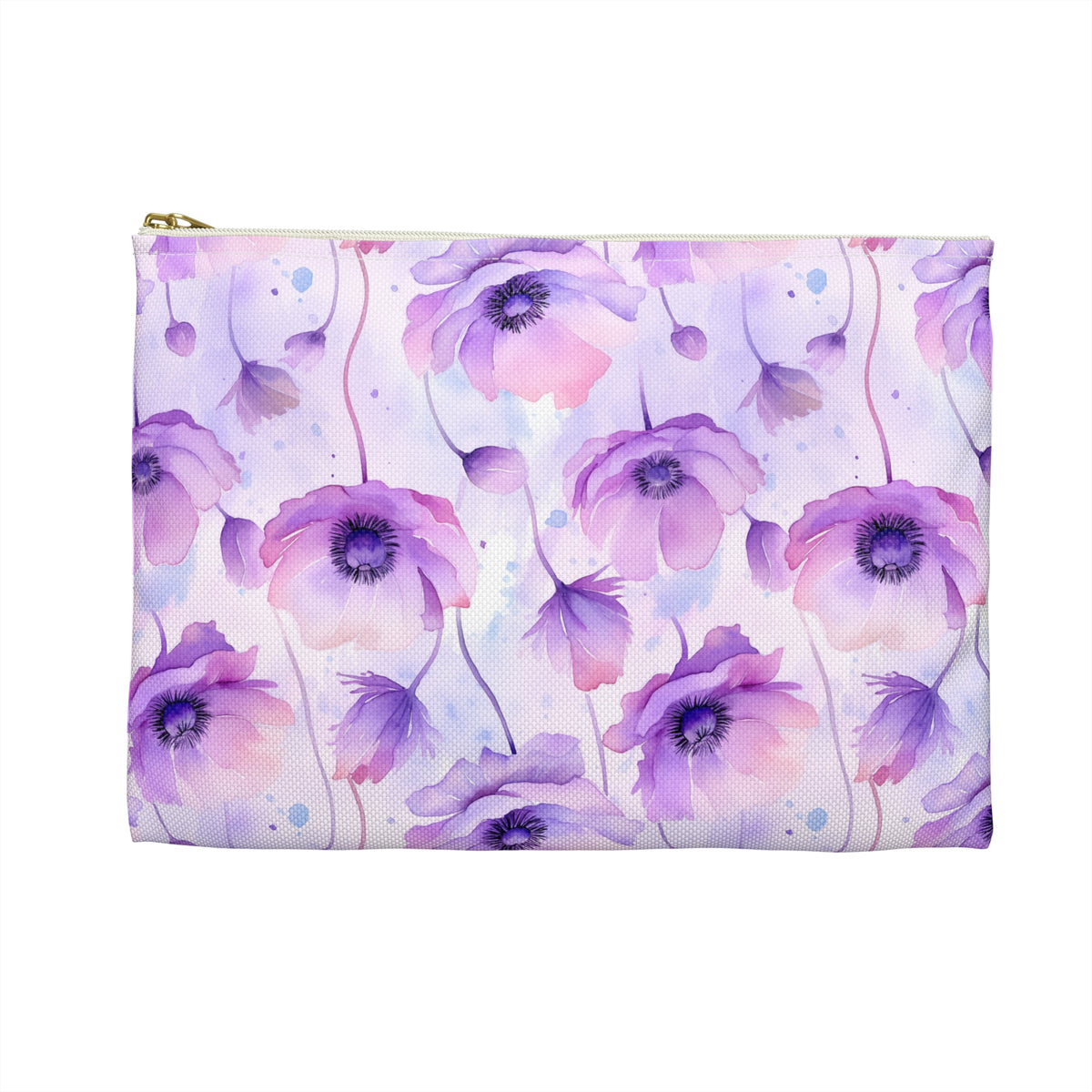 Purple Poppies Floral Pattern, Watercolour, Flowers, Accessory Pouch