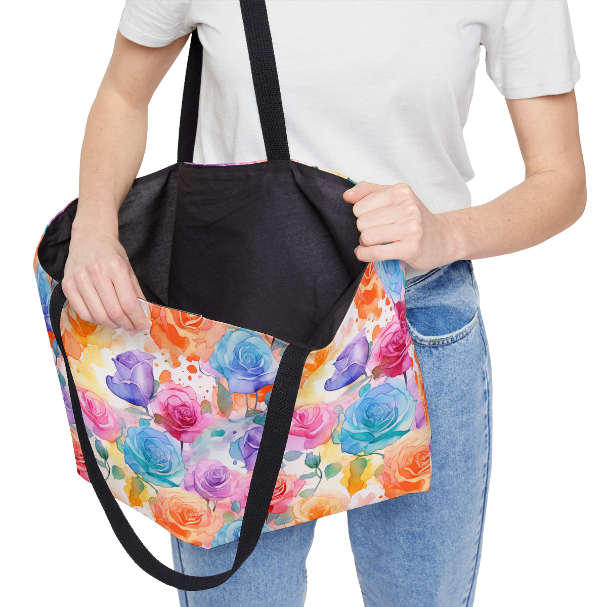 Colour Roses Floral Pattern, Watercolour, Flowers, Weekender Tote Bag