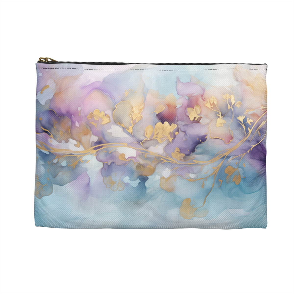 Orchid Purple, Teal Blue, Watercolour, Gold Streaks, Marbled, Accessory Pouch