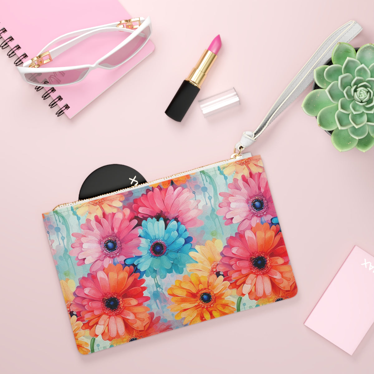 Colour Gerberas Floral Pattern, Watercolour, Flowers, Clutch Bag