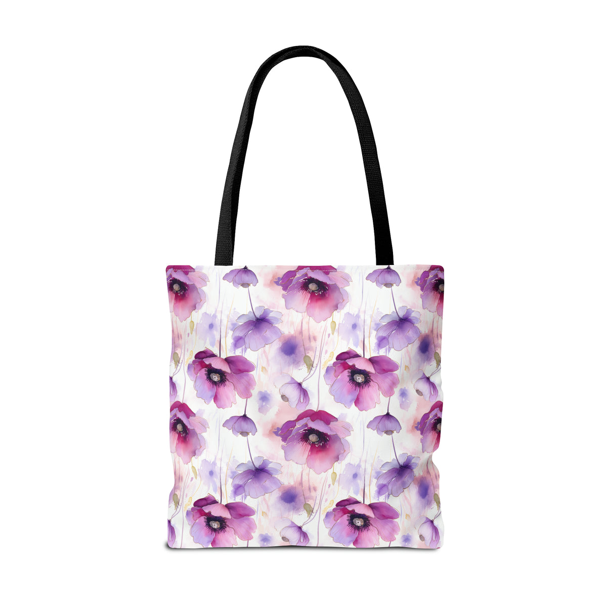 Purple Poppies Floral Pattern, Watercolour, Flowers, Tote Bag (AOP)