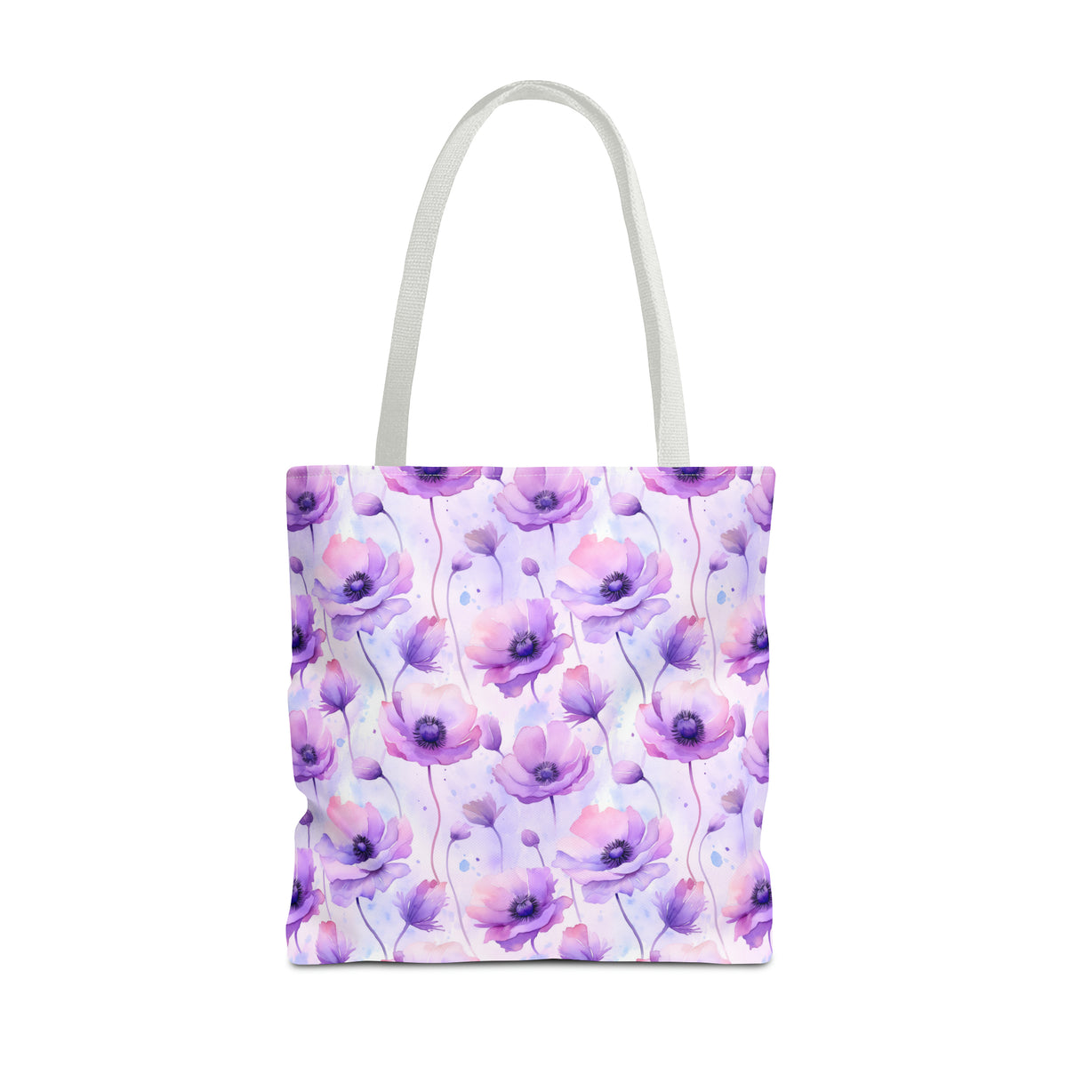 Purple Poppies Floral Pattern, Watercolour, Flowers, Tote Bag (AOP)