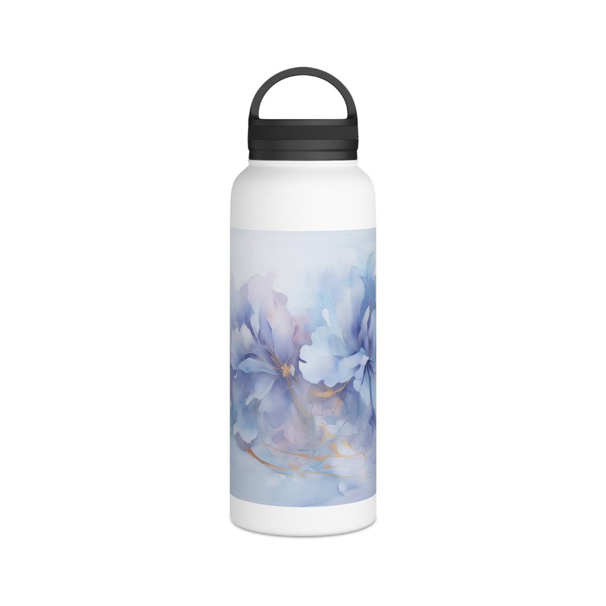 Ultramarine Blue, Payne's Gray, Pale Lavender, Watercolour, Gold Streaks, Marbled, Stainless Steel Water Bottle, Handle Lid