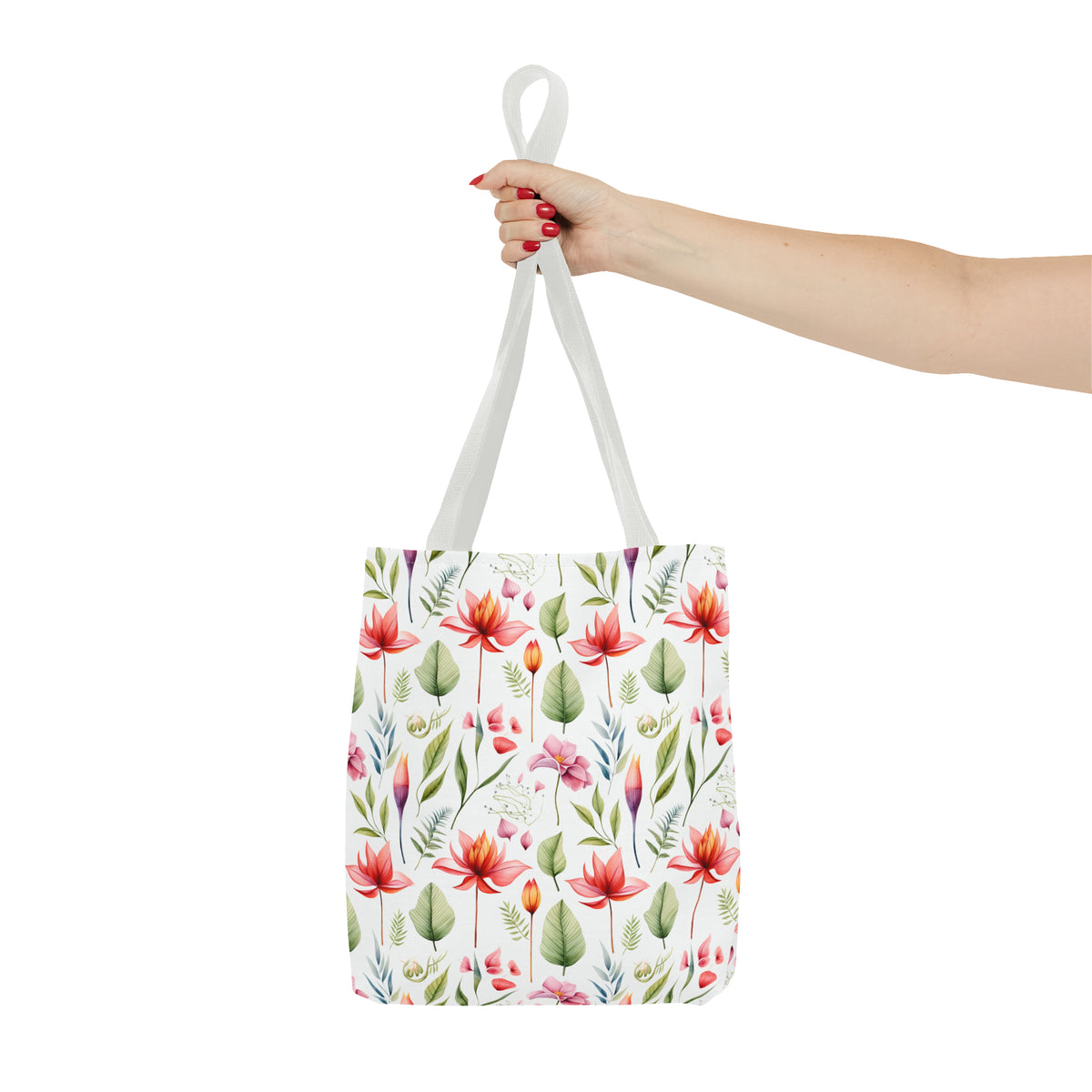 Red Botanicals Floral Pattern, Watercolour, Flowers, Tote Bag (AOP)